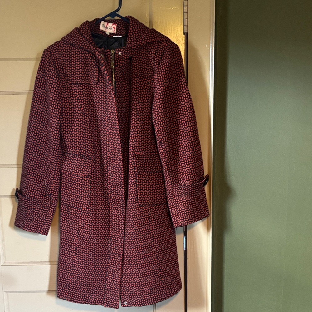 Chic Red Patterned Trench Coat